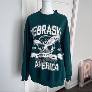 H&M Green Nebraska Graphic Crewneck Sweater